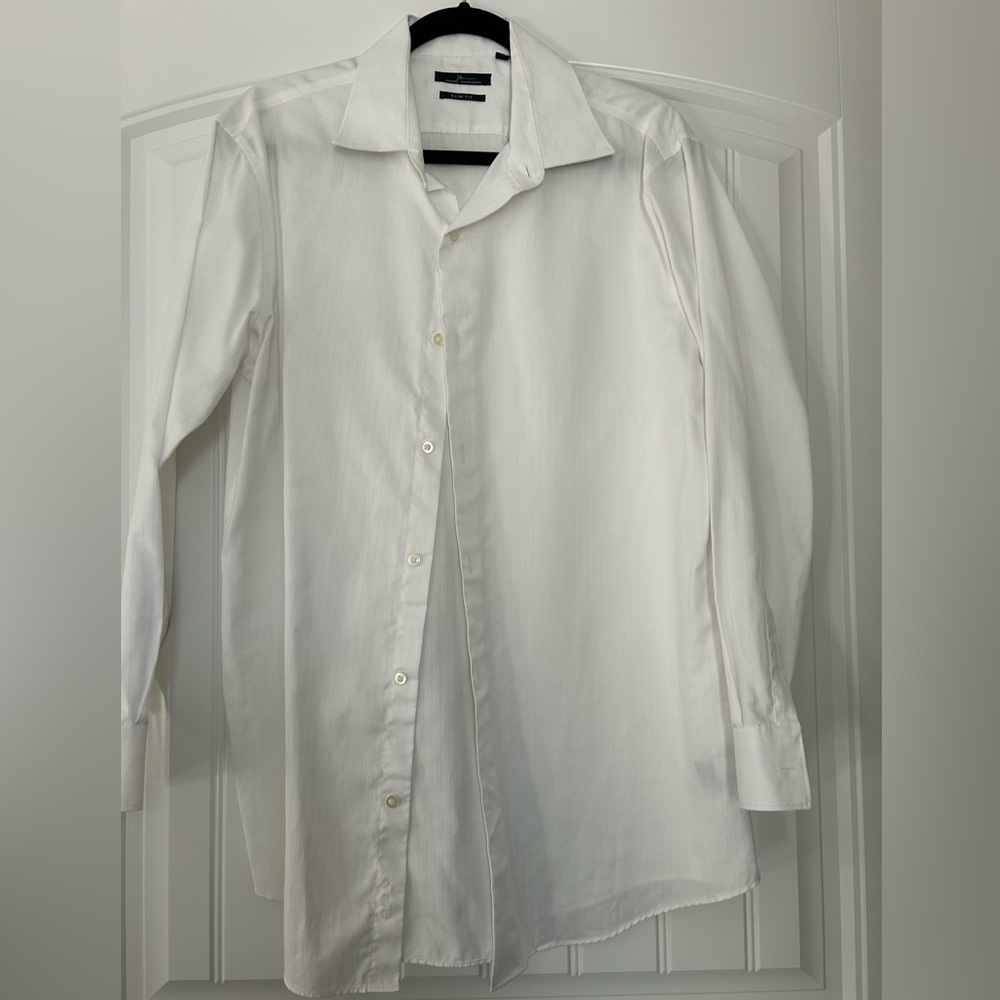 Marc Anthony white stripe button down, slim fit shirt. 16 1/2, 32/33.